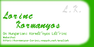 lorinc kormanyos business card